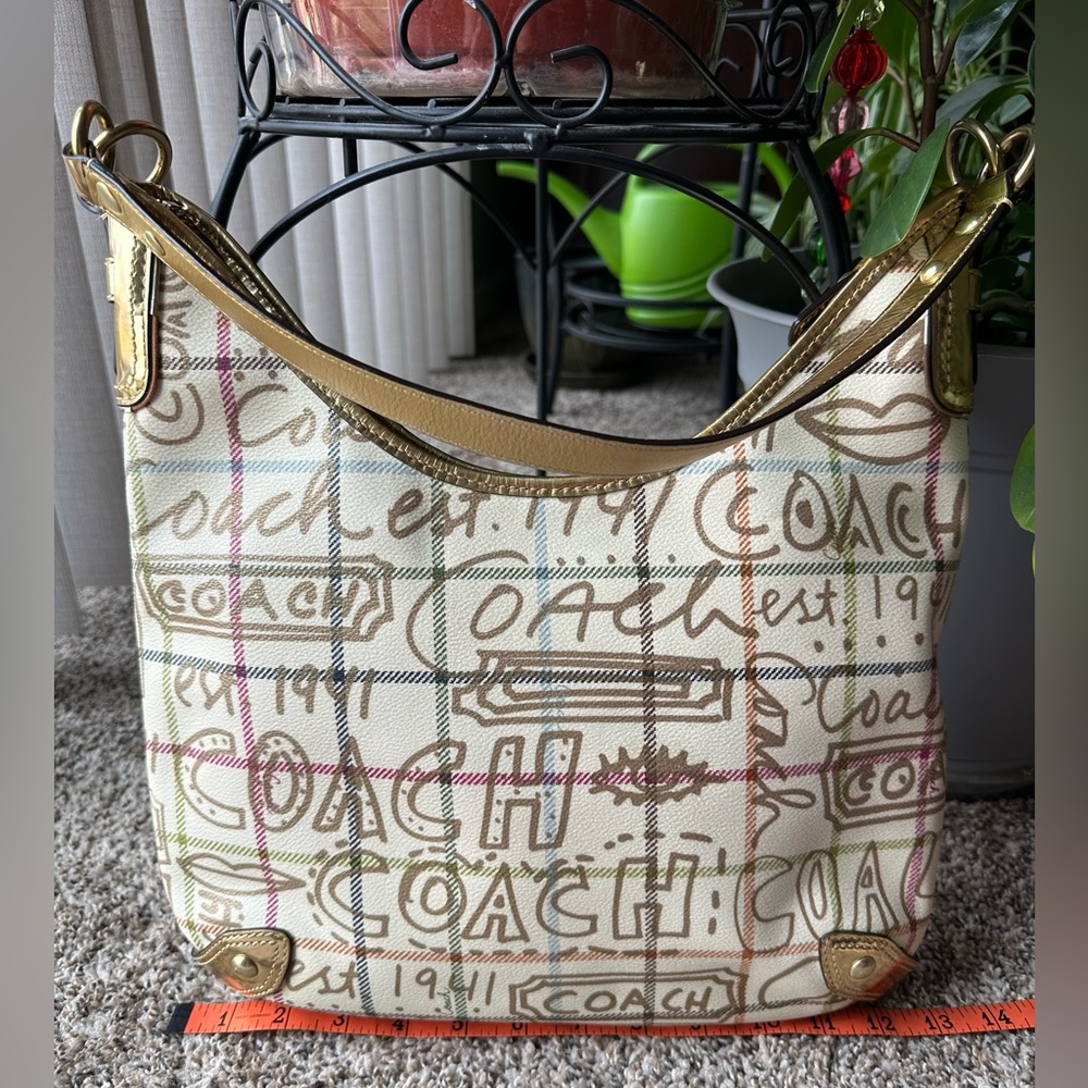 COACH 13309 Gold Tattersall Graffiti Hobo Bag